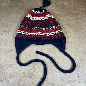vintage‎ wool navy and red turtle fur beanie